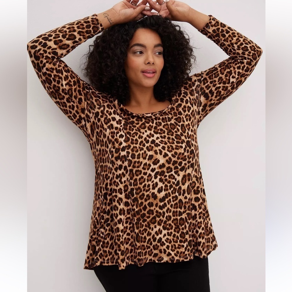 torrid Super Soft Scoop Neck Fit And Flare Long Sleeve Top animal print size 3